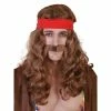 Tomfoolery Lennon Long Brown Wavy Wig, Mo And Headband 1960's