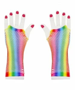 Trademart Long Rainbow Fishnet Gloves