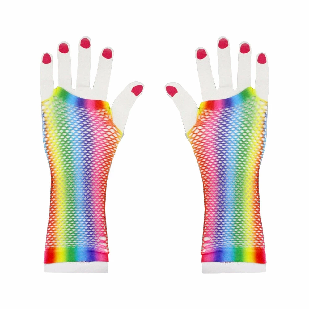 Trademart Long Rainbow Fishnet Gloves 3 Trademart Long Rainbow Fishnet Gloves
