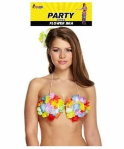 Allen Trading Around The World Luau Hawaiian Multi Coloured Flower Bra