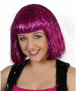 Carnival Products Pink Tinsel Disco Bob Wig 1970's