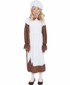 Smiffys Poor Victorian Girls Costume - Brown & White Girls Costumes
