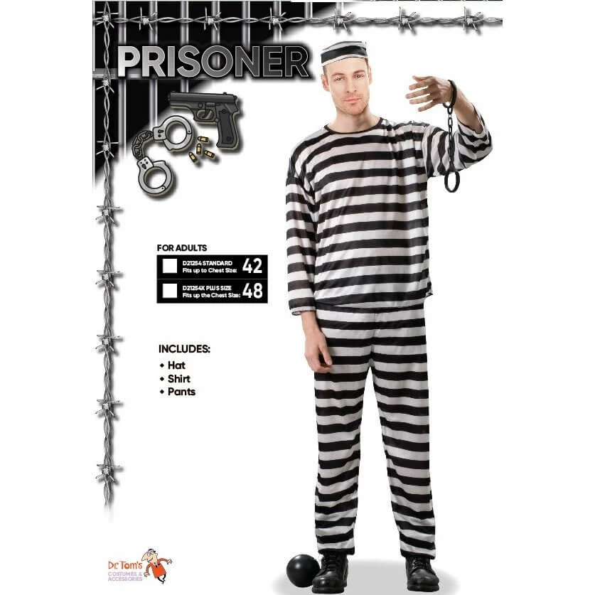 Tomfoolery Mensc Prisoner Black & White Adult Costume - Dr Toms 3 Tomfoolery Mensc Prisoner Black & White Adult Costume - Dr Toms