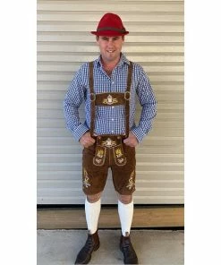 Tiger Leather Deluxe Hans Brown Leather Lederhosen - Hire Oktoberfestc
