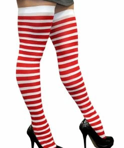 Swedia's Stripe Thigh High Stockings By Rebel Legs - Black & White, Red & White