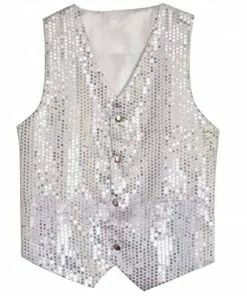 Swedia's Sequined Silver Vest With Buttons