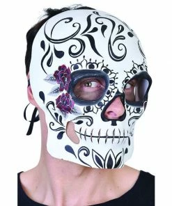 Tomfoolery Black And White Sugar Skull Mask