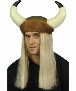 Smiffys Viking Helmet With Large Horns & Fur Trim Adult